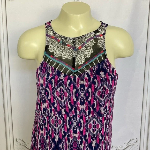 Express Colorful Mixed Print Ikat Semi Sheer Lined Maxi Dress Size XS Sleeveless - Picture 3 of 5